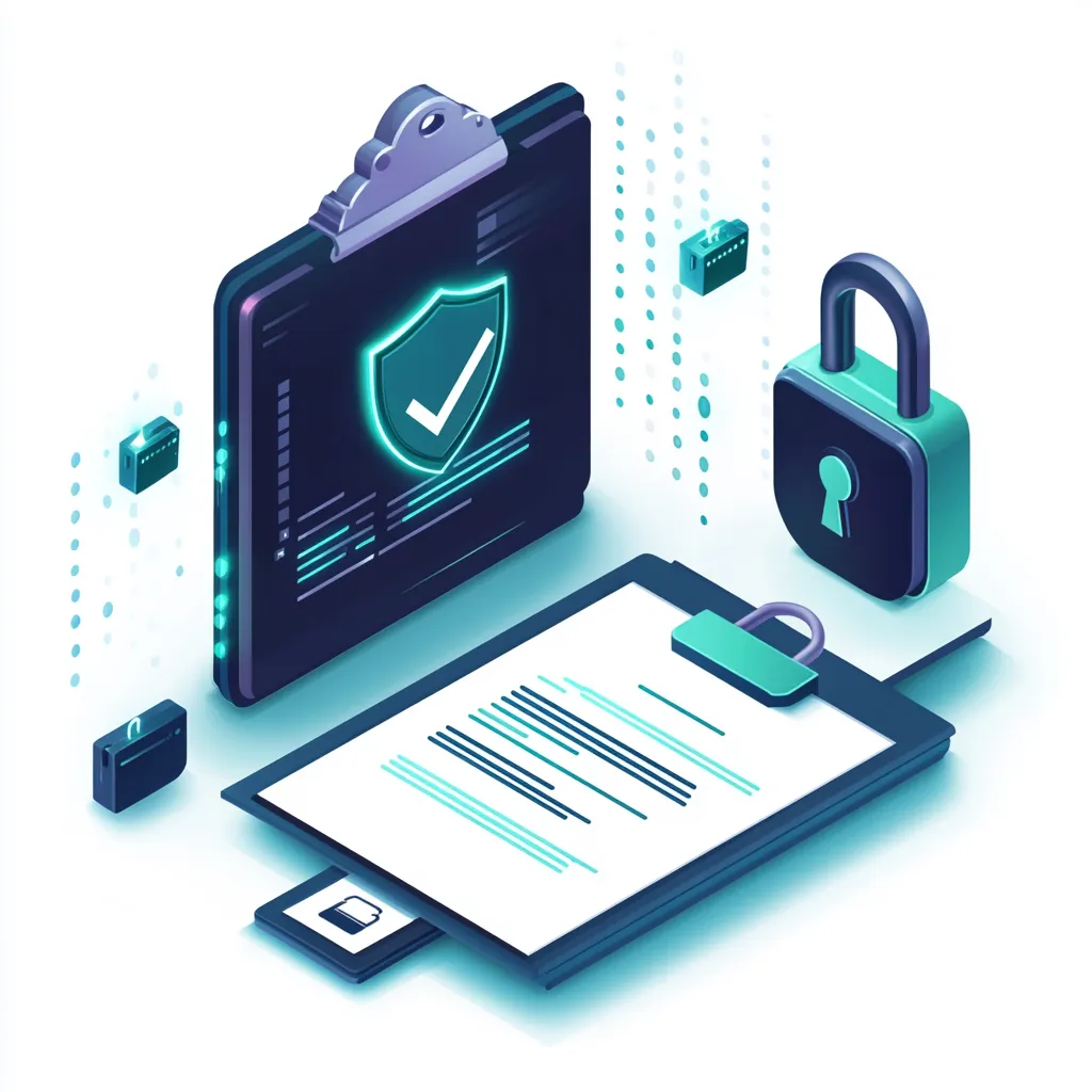Isometric illustration of IT compliance and data protection