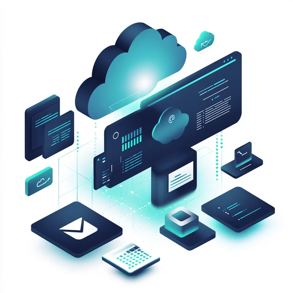 Isometric illustration of cloud productivity tools