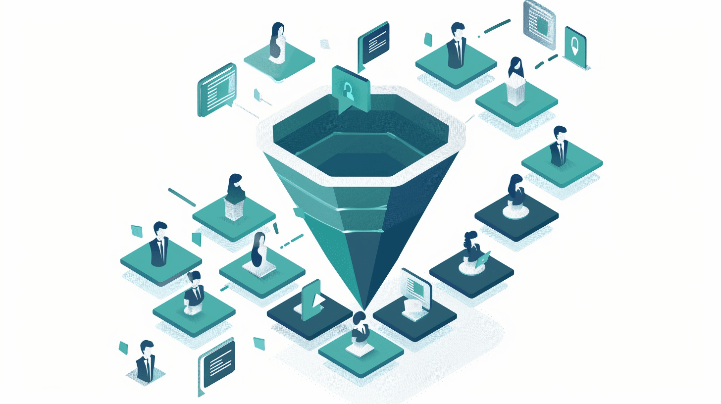 Isometric illustration of a sales pipeline funnel