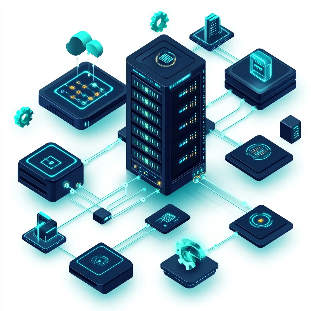 Isometric illustration of IT and OT infrastructure