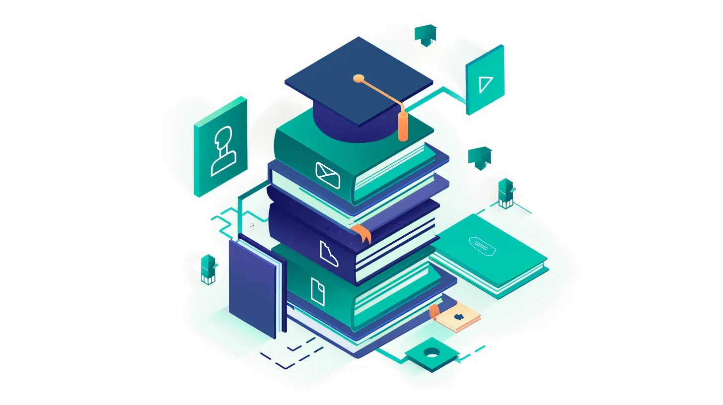 Isometric illustration of a stacked online course library
