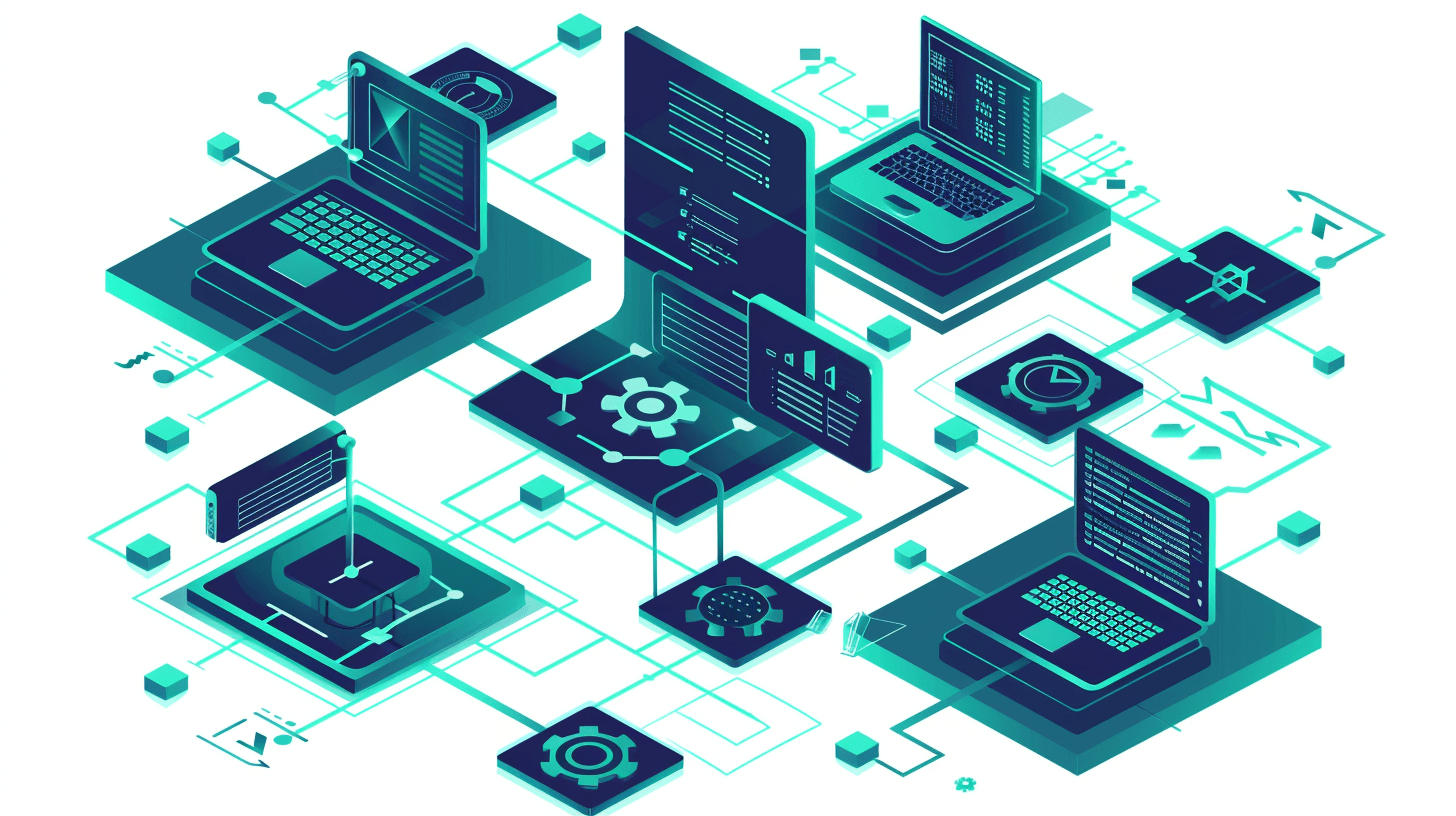 Isometric illustration of automated digital workflows
